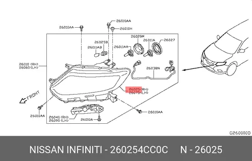 Фара NISSAN 260254CC0C