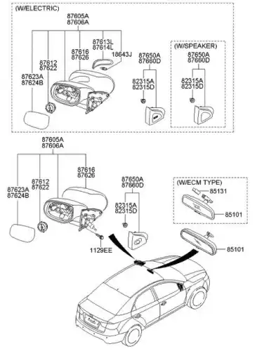 Привод зеркала двери, 10 вт 876221M010 HYUNDAI