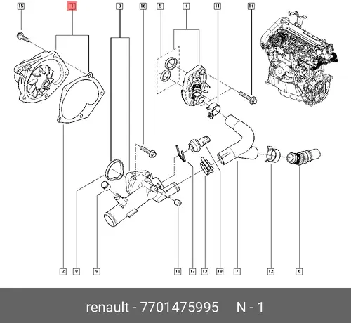 Насос системы охлаждения (помпа) RENAULT 7701475995