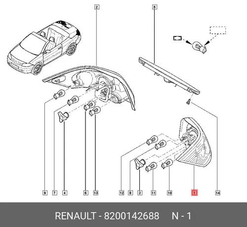 Фонарь задний RENAULT 8200142688