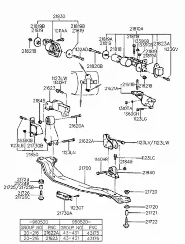 INSULATOR-ENGINE MTG BRACKET, HYUNDAI ACCENT(X-3) 94-99 2183422030
