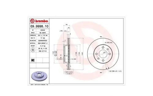 Тормозной диск BREMBO 09.9869.80