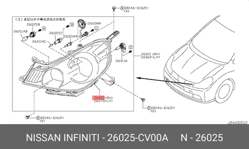 Фара NISSAN 26025-CV00A