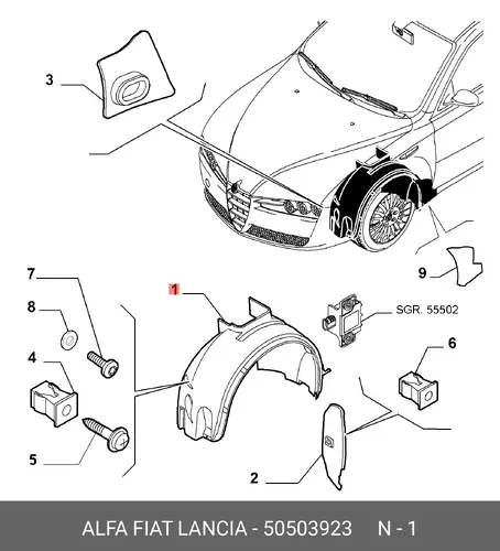 Подкрылок ALFA ROMEO 50503923