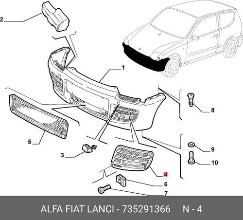 Решетка бампера FIAT 735291366