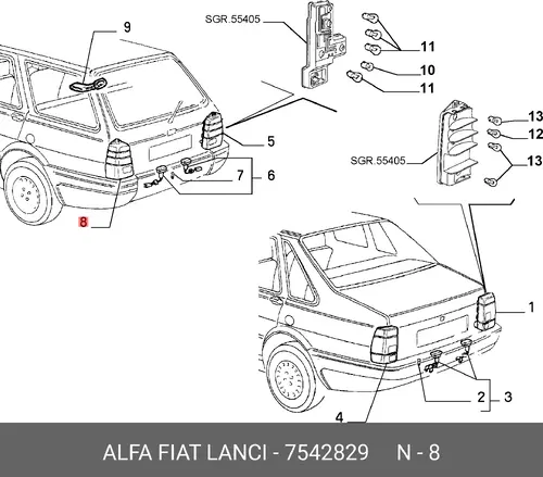 Фонарь задний FIAT 7542829