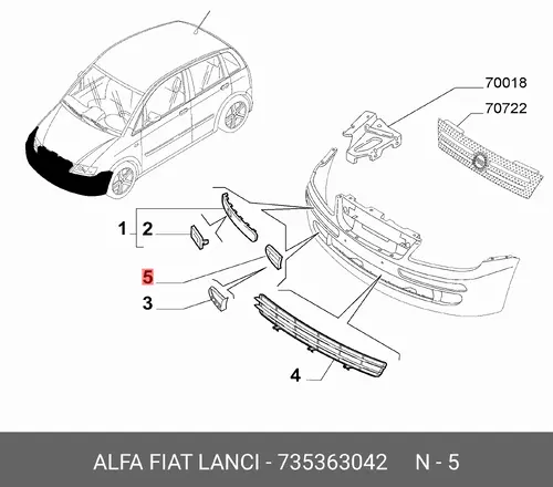 Решетка бампера FIAT 735363042
