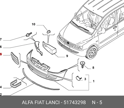 Решетка бампера FIAT 51743298