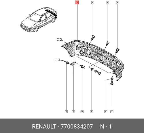Бампер задний 7700834207 RENAULT