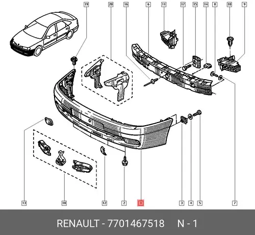 Бампер передний 7701467518 RENAULT