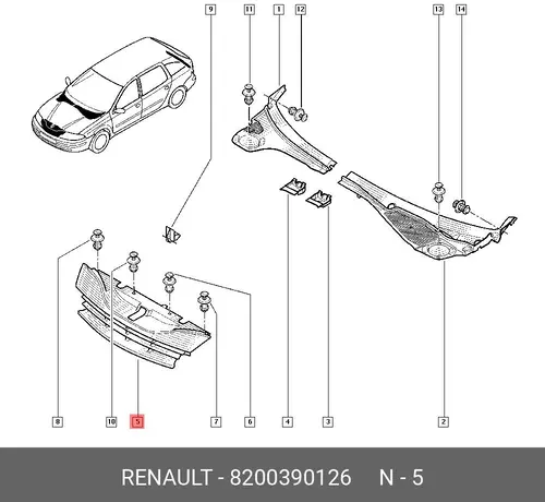 Решетка радиатора RENAULT 8200390126