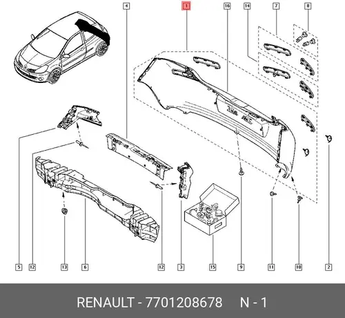 Бампер задний 7701208678 RENAULT