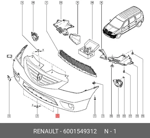 Бампер передний 6001549312 RENAULT