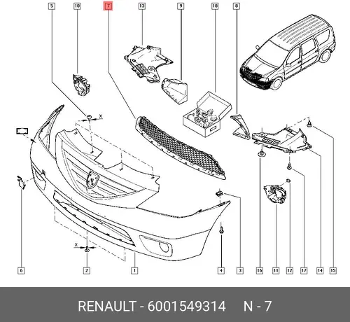 Решетка бампера RENAULT 6001549314