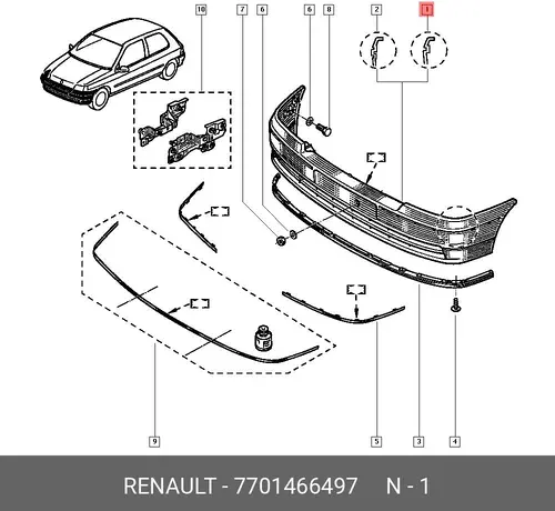 Бампер передний 7701466497 RENAULT