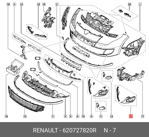 Решетка бампера RENAULT 620727820R