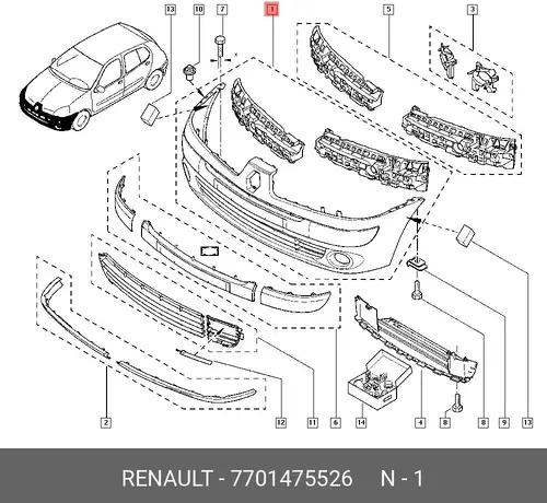 Бампер передний 7701475526 RENAULT