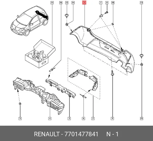 Бампер задний 7701477841 RENAULT