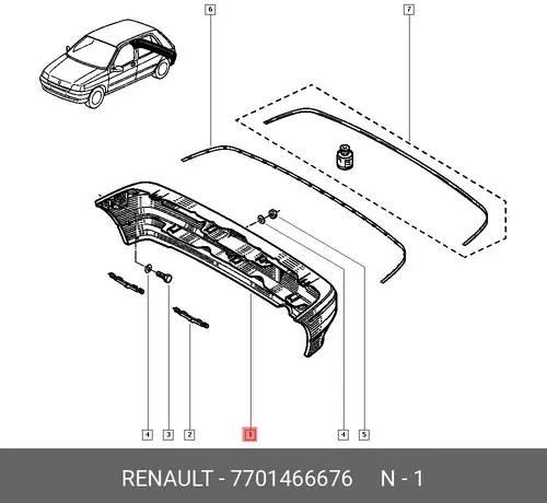Бампер задний 7701466676 RENAULT