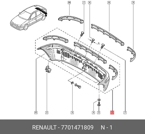 Бампер задний 7701471809 RENAULT