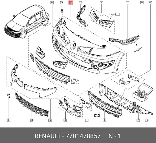 Бампер передний 7701478857 RENAULT