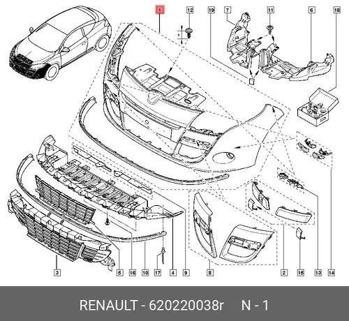 Бампер передний 620220038R RENAULT