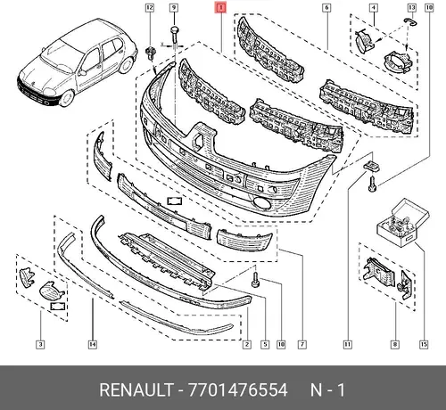 Бампер пер. CLIO 2 5HB 01.01=> 7701476554 RENAULT