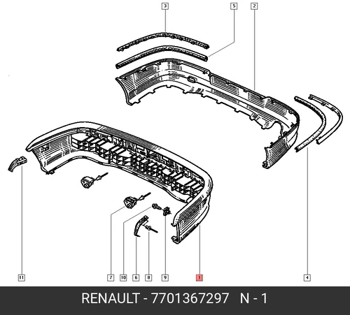 Бампер задний 7701367297 RENAULT