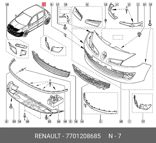 Решетка бампера RENAULT 7701208685