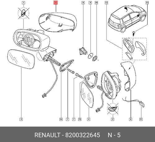 Зеркало внешнее левый 8200322645 RENAULT