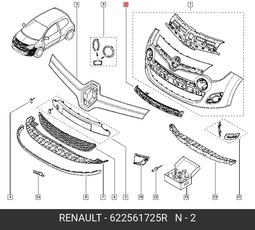 Решетка бампера RENAULT 622561725R