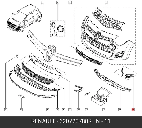 Решетка бампера RENAULT 620720788R