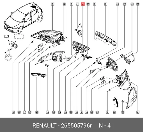 Фонарь задний RENAULT 265505796R