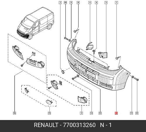 Бампер передний 7700313260 RENAULT