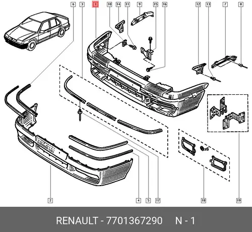 Бампер передний 7701367290 RENAULT