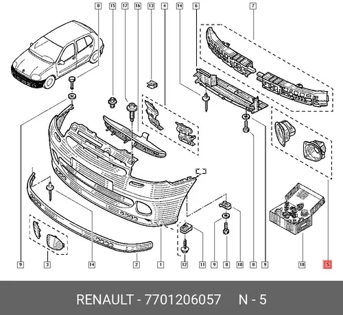 Бампер передний 7701206057 RENAULT