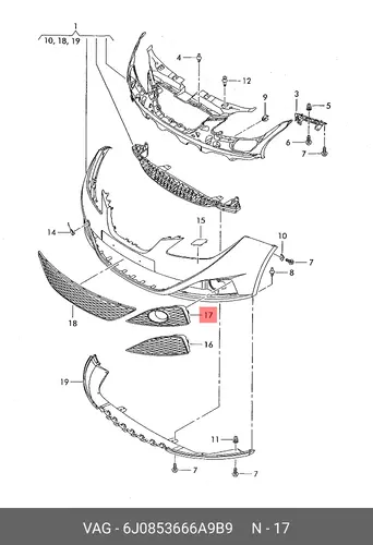 Решетка бампера VAG 6J0853666A9B9