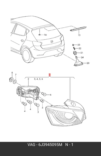 Фонарь задний VAG 6J3945095M
