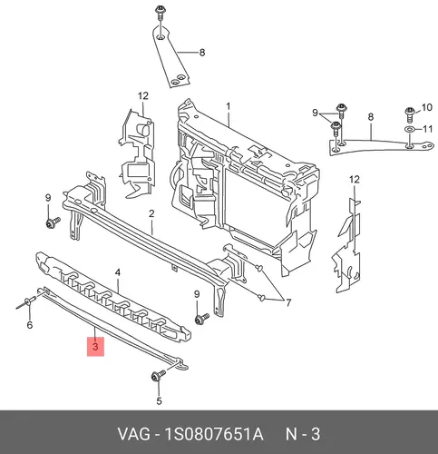 Усилитель бампера VAG 1S0807651A
