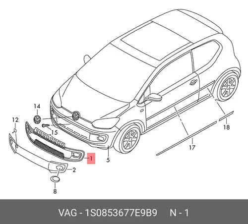Решетка бампера VAG 1S0853677E9B9