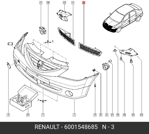 Решетка бампера RENAULT 6001548685