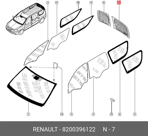 8200396122 СТЕКЛО ДВЕРИ БАГАЖНИКА RENAULT