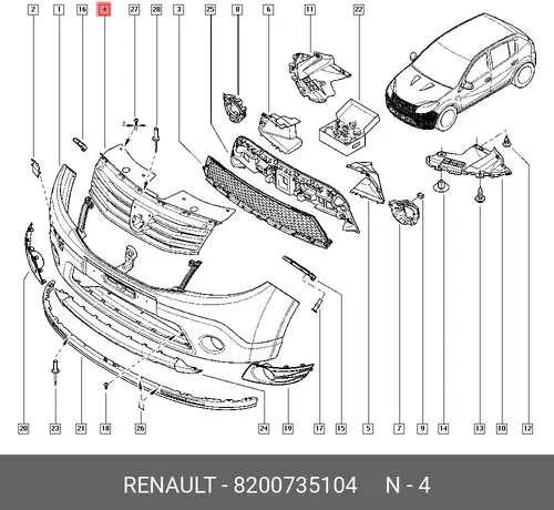 Решетка радиатора RENAULT 8200735104