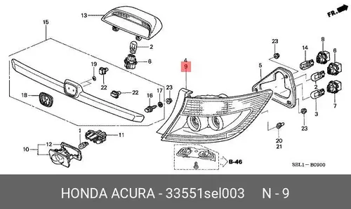 Фонарь задний HONDA 33551-SEL-003