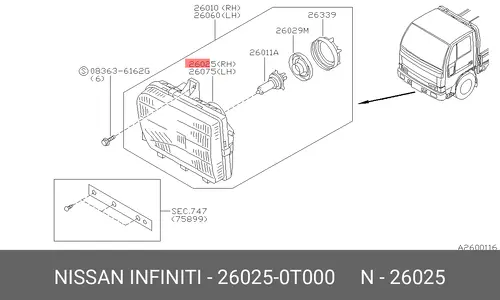Фара NISSAN 26025-0T000
