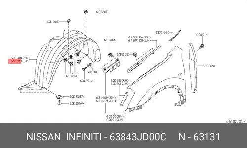Подкрылок NISSAN 63843JD00C