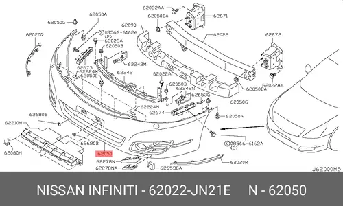 БАМПЕР ПЕРЕДНИЙ 62022JN21E NISSAN