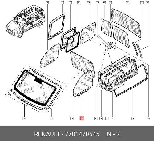 БОК.СТЕКЛО ПЕР.ДВЕ 7701470545 RENAULT