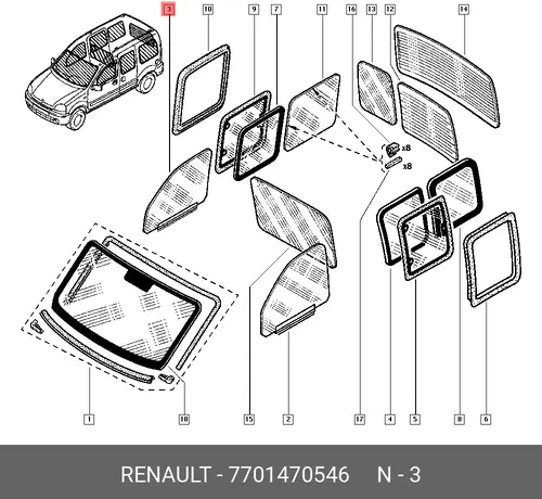 СТЕКЛО ДВЕРИ 7701470546 RENAULT