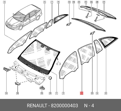 СТЕКЛО ДВЕРИ ЗАД. 8200000403 RENAULT